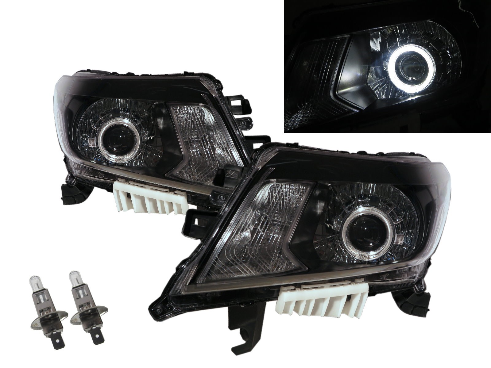 CrazyTheGod Navara Third generation 2014-Present Truck 2D/4D LED Halo Projector Halogen Headlight Headlamp Black for NISSAN LHD
