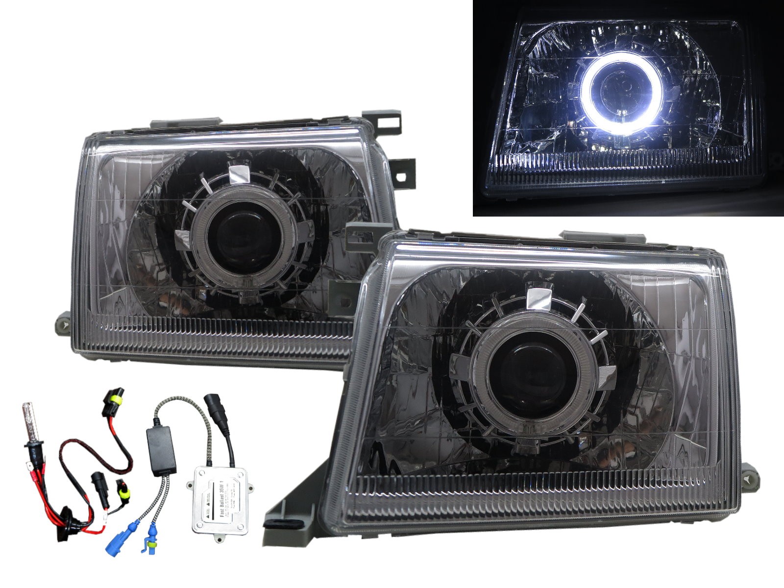 CrazyTheGod skystar D22 First generation 2000-2001 Facelift Truck 2D/4D Guide LED Angel-Eye Projector HID Headlight Headlamp Chrome for NISSAN LHD