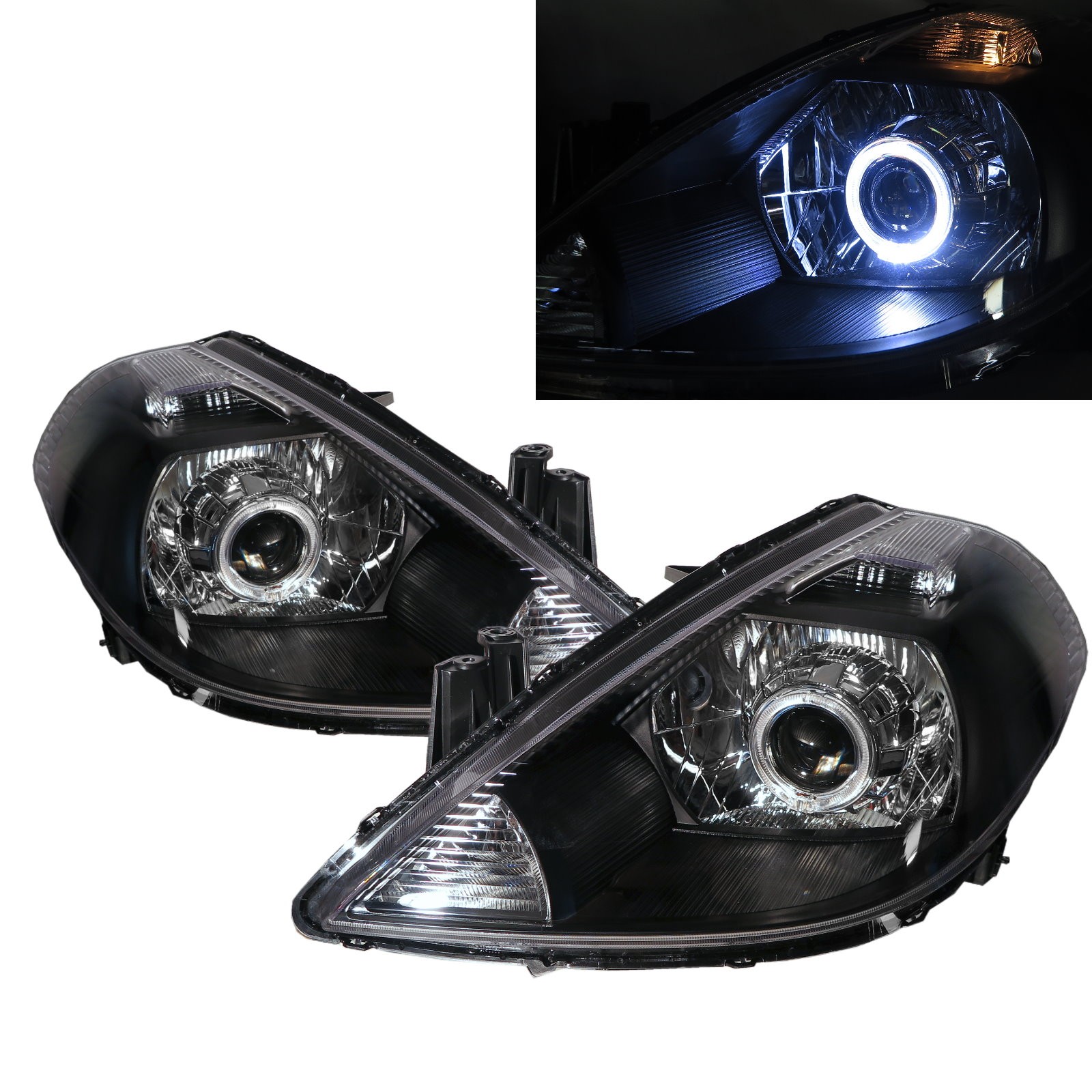 CrazyTheGod TIIDA C11 First generation 2004-2012 Sedan/Hatchback 4D/5D Guide LED Halo Projector HID Headlight Headlamp Black for NISSAN LHD