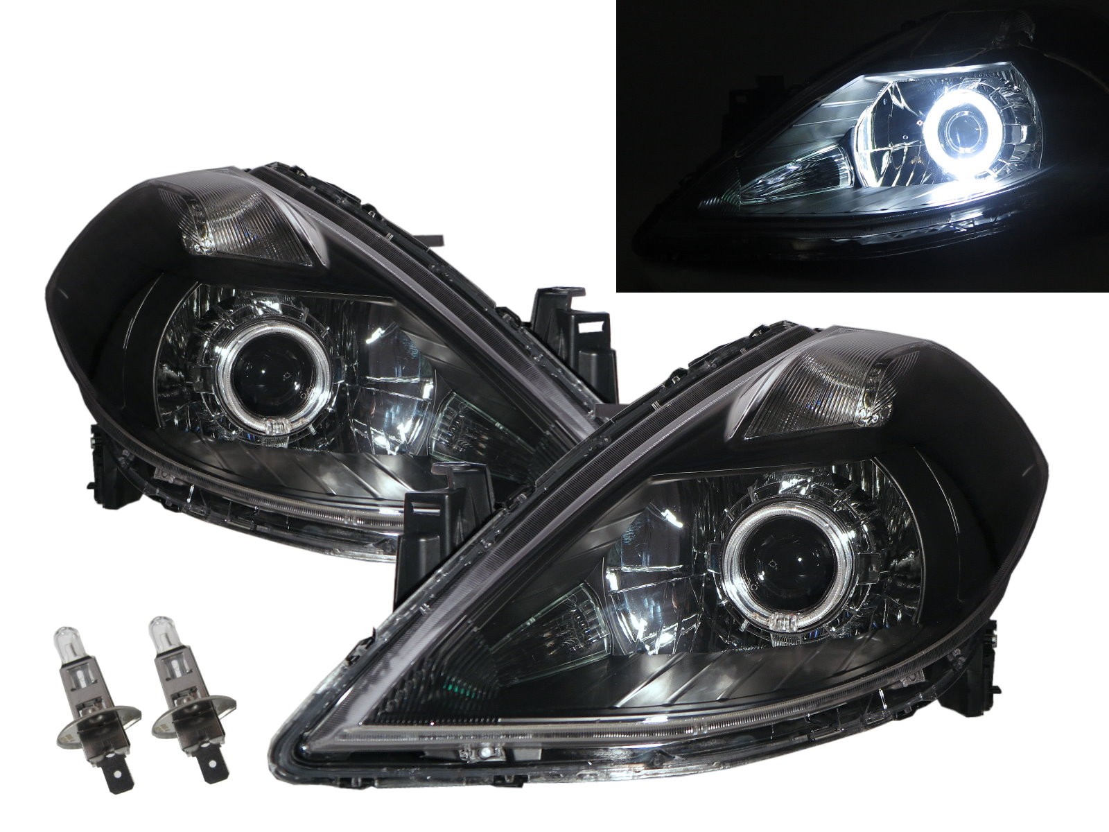 CrazyTheGod TIIDA C11 First generation 2008-2012 Facelift Sedan/Hatchback 4D/5D Guide LED Angel-Eye Projector Headlight Headlamp W/ Motor Black for NISSAN LHD