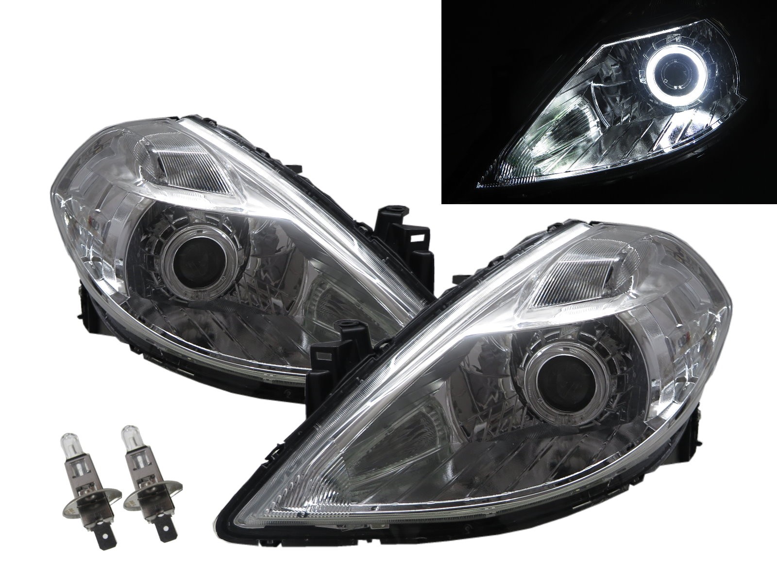 CrazyTheGod TIIDA C11 First generation 2008-2012 Facelift Sedan/Hatchback 4D/5D Guide LED Angel-Eye Projector Headlight Headlamp W/ Motor Chrome for NISSAN LHD
