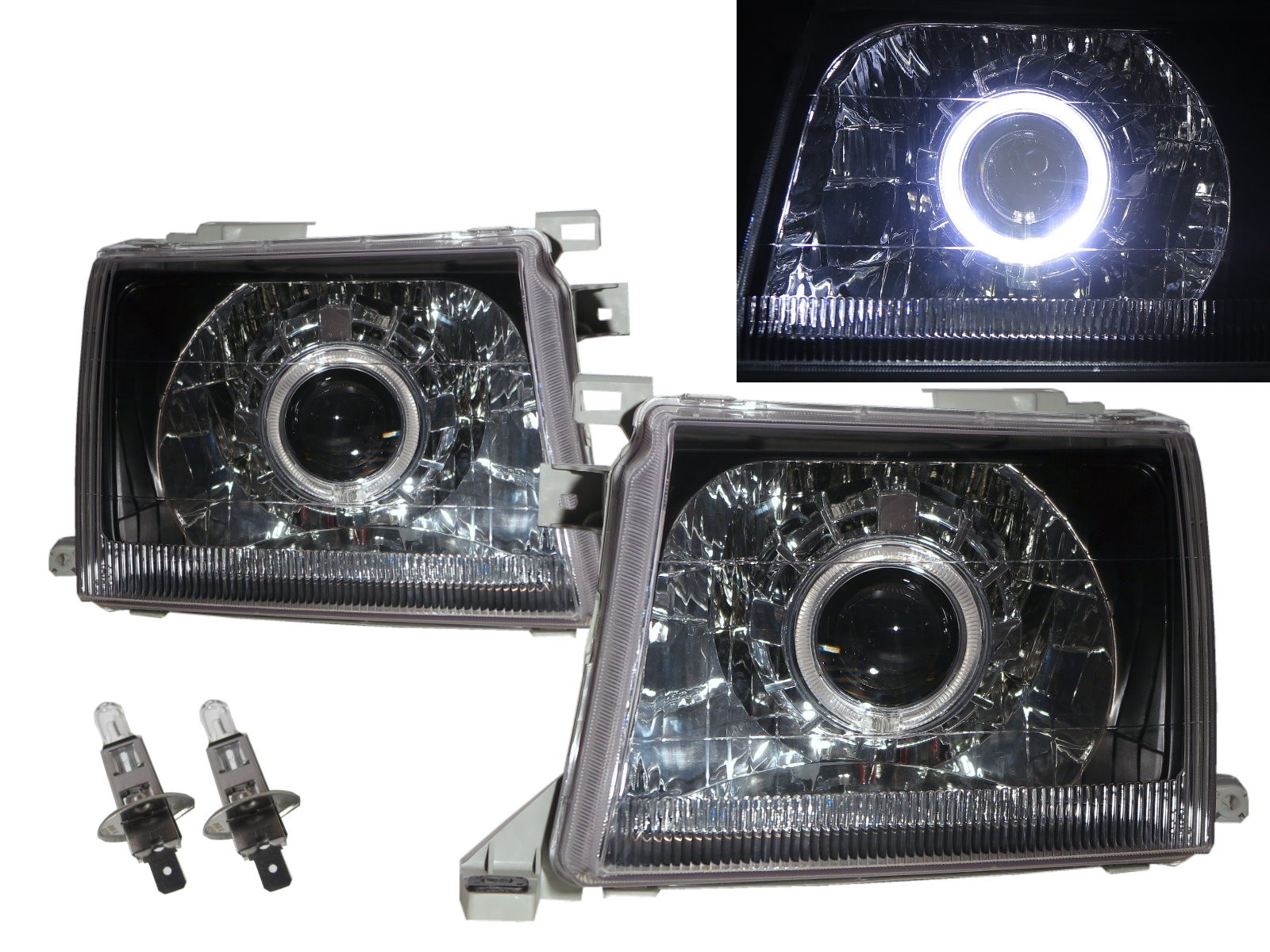 CrazyTheGod Winner D22 First generation 2000-2001 Facelift Truck 2D/4D Guide LED Angel-Eye Projector Headlight Headlamp Black for NISSAN RHD