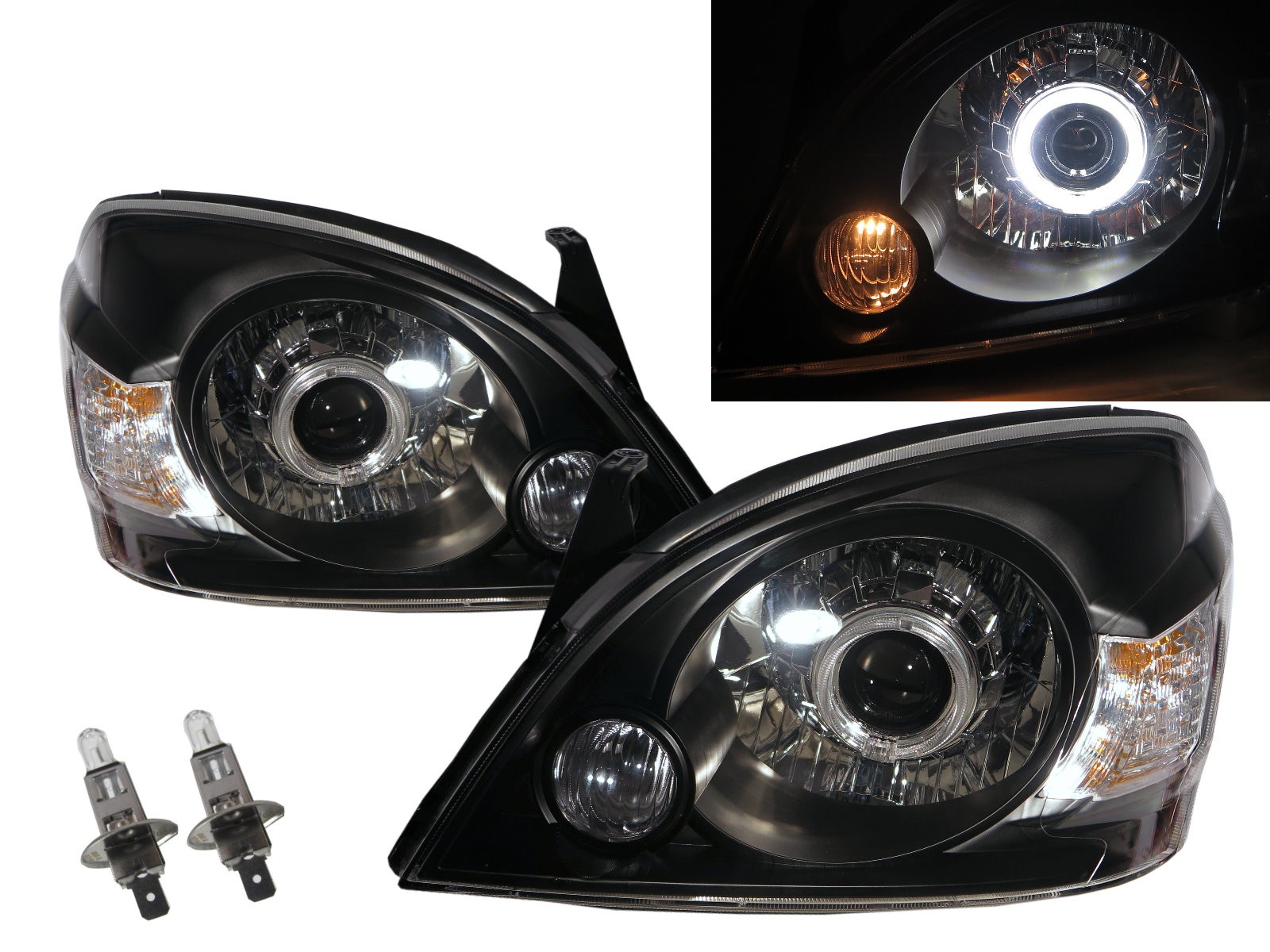 CrazyTheGod X-Trail T30 First generation 2006-2008 SUV 5D Guide LED Angel-Eye Projector Headlight Headlamp Black Taiwan for NISSAN RHD