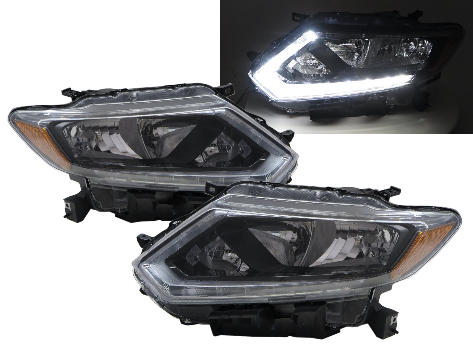 CrazyTheGod X-TRAIL Third generation 2013-2016 SUV 5D LED BAR W/ Motor Headlight Headlamp Black for NISSAN LHD