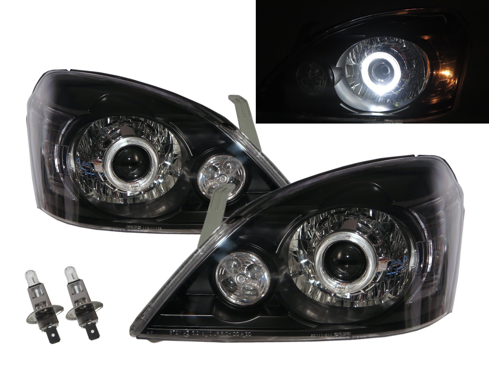 CrazyTheGod X-Trail T30 First generation 2003-2006 SUV 5D Guide LED Angel-Eye Projector Headlight Headlamp Black Taiwan for NISSAN LHD