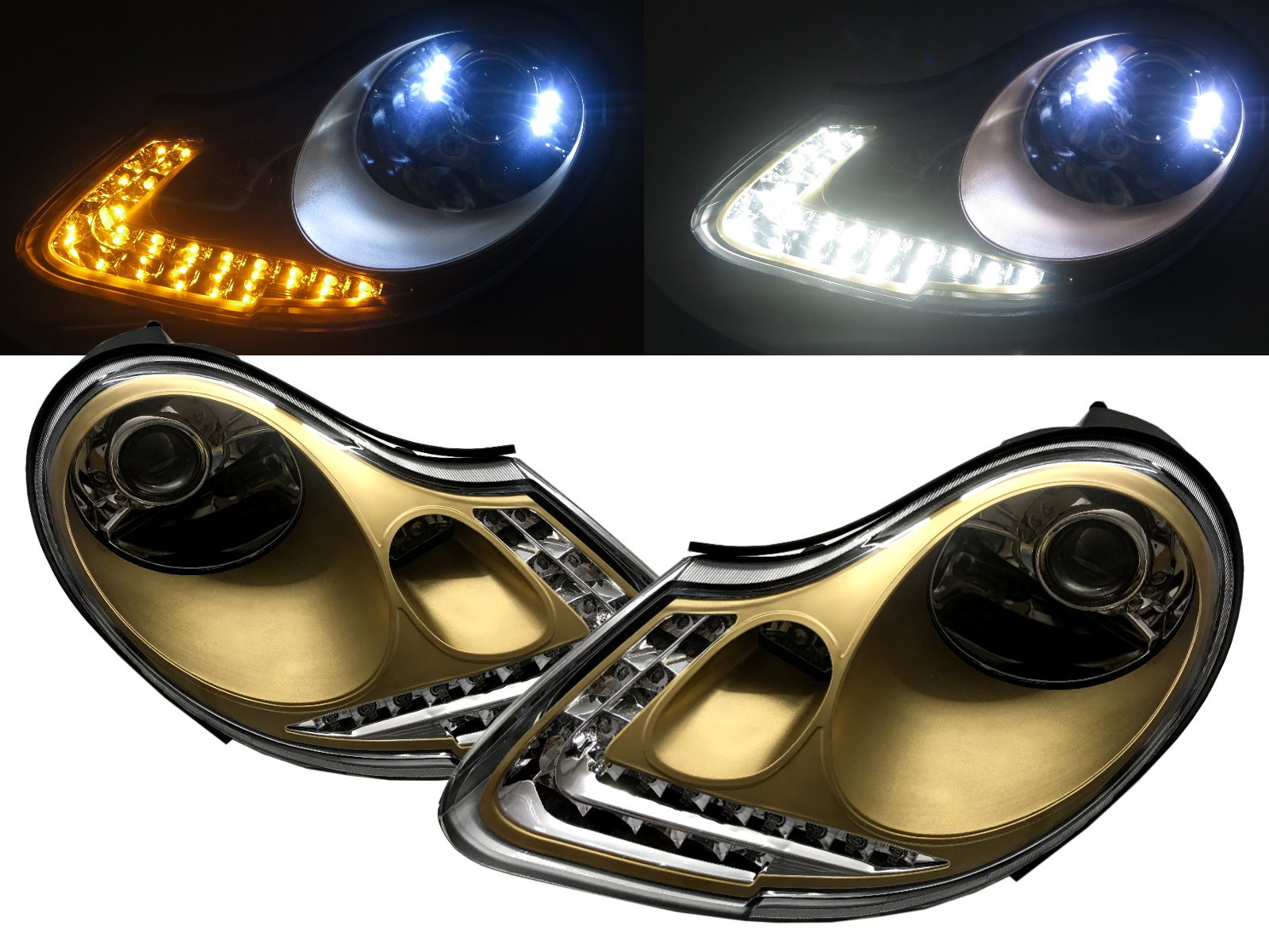 CrazyTheGod CARRERA 911 996 1997-2001 Coupe/Convertible 2D Projector R8Look Headlight Headlamp Golden for PORSCHE RHD