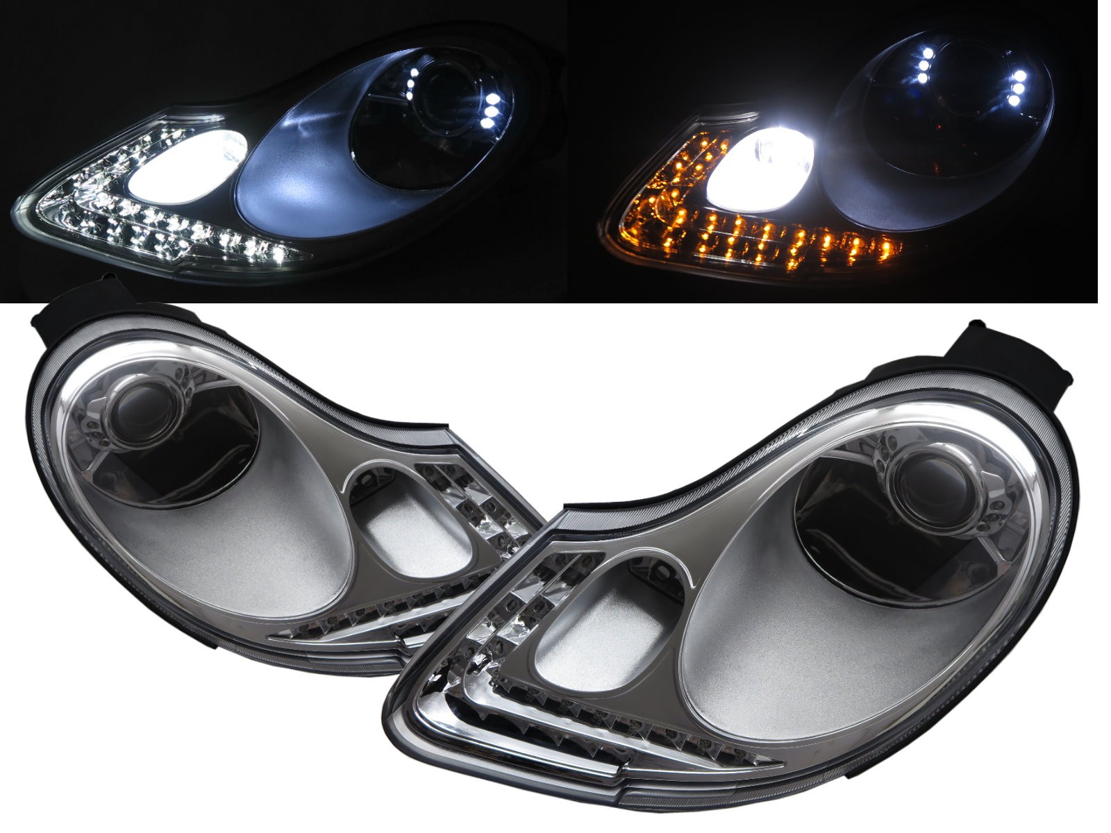 CrazyTheGod CARRERA 911 996 1997-2001 Coupe/Convertible 2D Projector R8Look Headlight Headlamp Chrome V2 for PORSCHE RHD