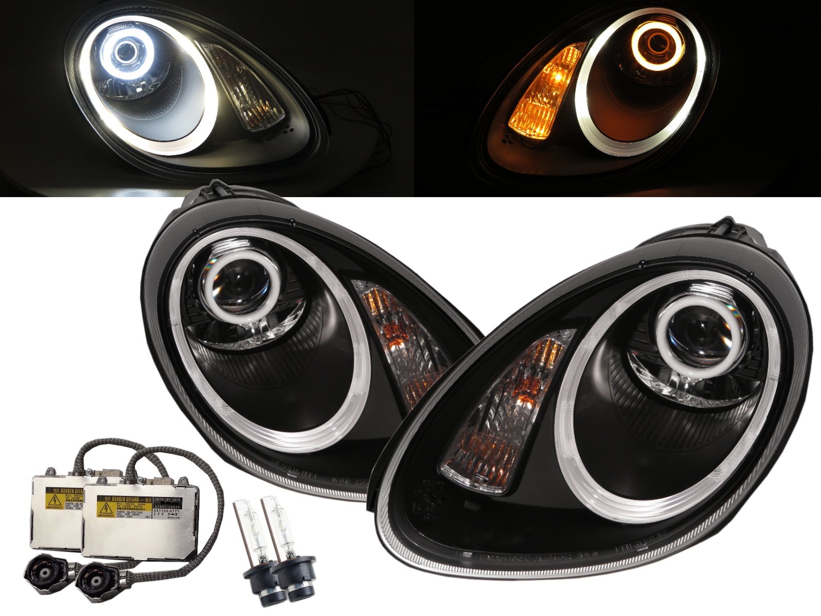 CrazyTheGod BOXSTER 987 Second generation 2005-2008 PRE-FACELIFT Roadster 2D LED Cotton Halo D2S Bulb W/S Ballast Headlight Headlamp Black for PORSCHE RHD