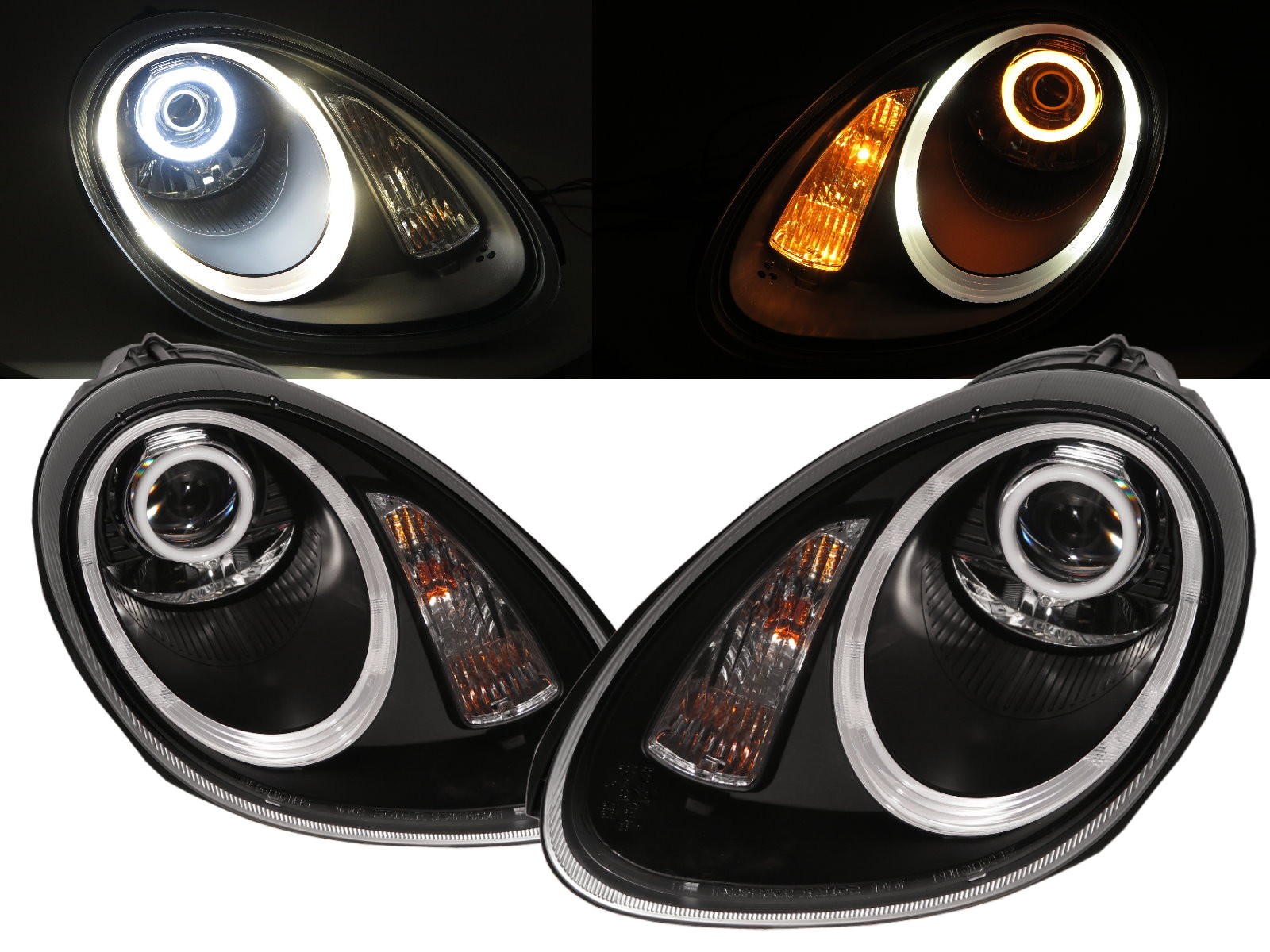 CrazyTheGod Cayman 987 Second generation 2005-2008 PRE-FACELIFT Coupe 2D LED Cotton Angel-Eye Headlight Headlamp Black for PORSCHE RHD