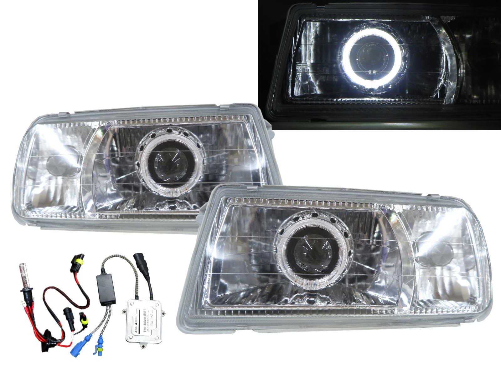 CrazyTheGod Sunrunner First generation 1988-1998 SUV 3D/5D Guide LED Angel-Eye Projector Headlight Headlamp Chrome V2 for PONTIAC LHD