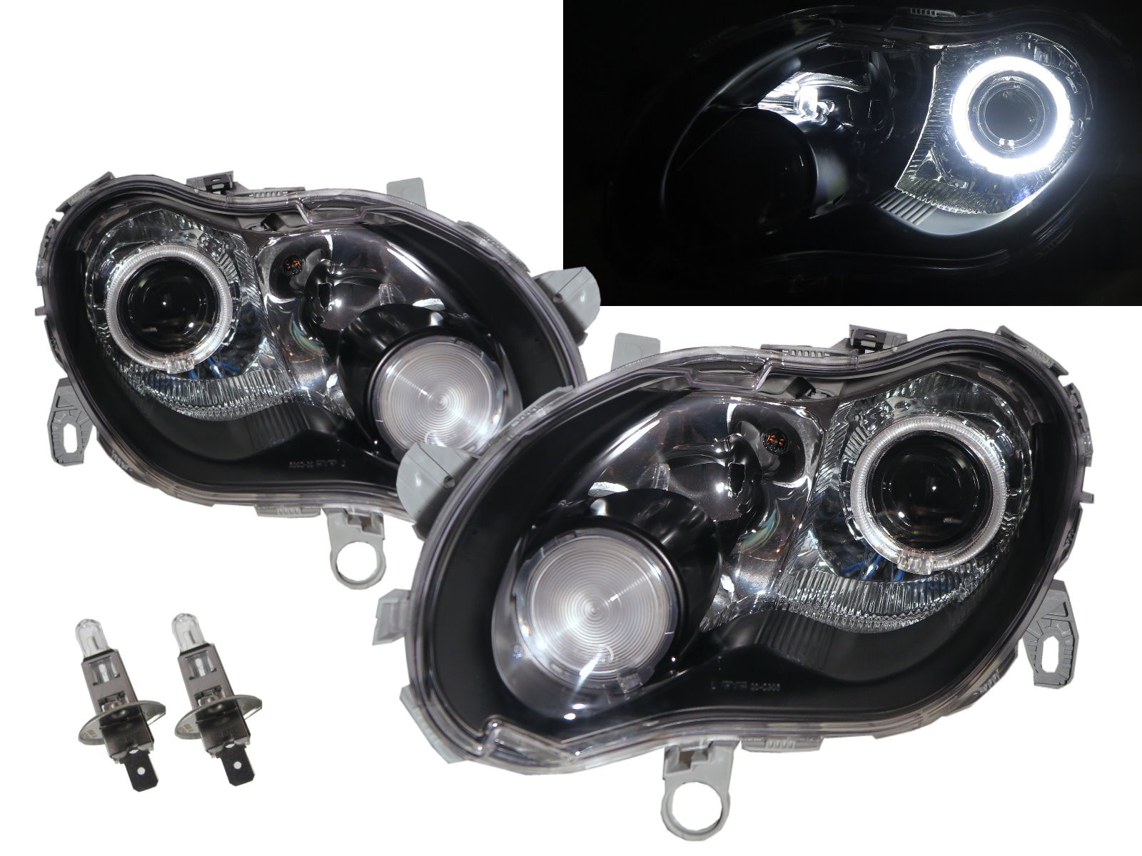 CrazyTheGod fortwo First generation 2004-2006 Facelift Hatchback 3D Guide LED Angel-Eye Projector Headlight Headlamp W/ Motor Black for Smart RHD