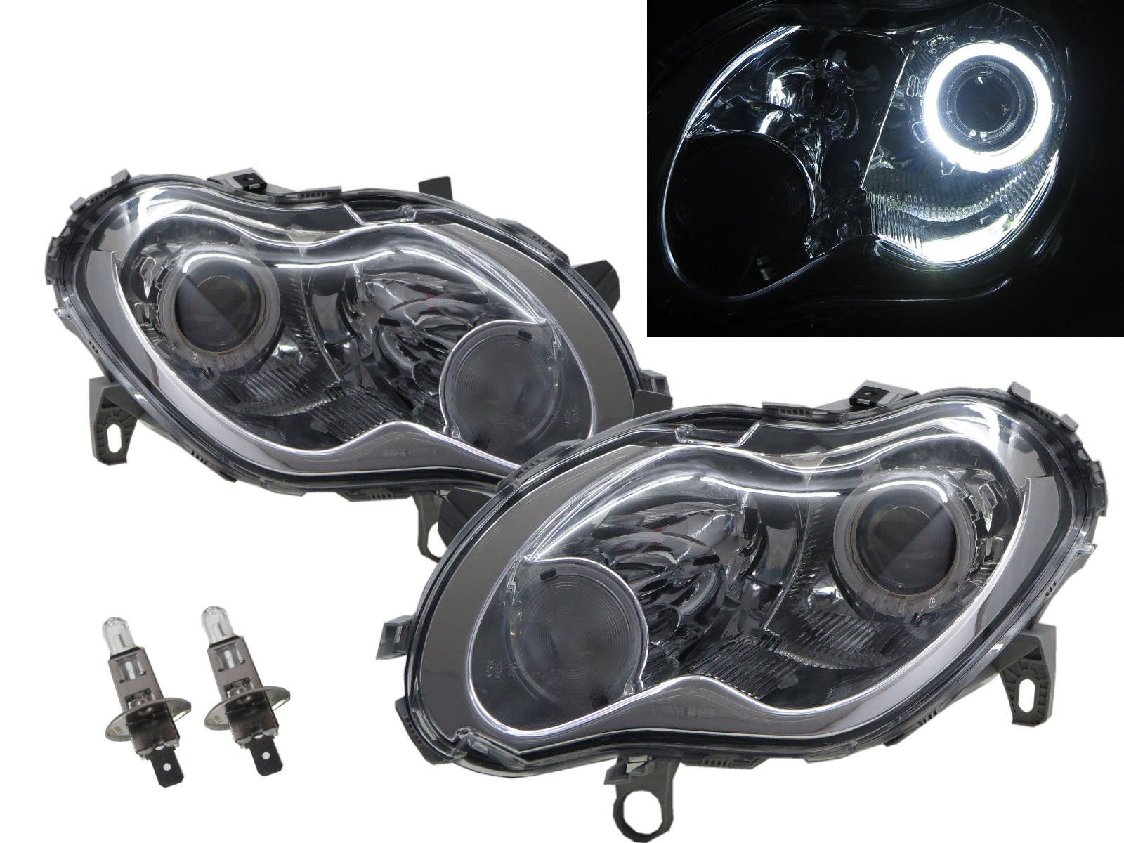 CrazyTheGod fortwo First generation 2004-2006 Facelift Hatchback 3D Guide LED Angel-Eye Projector Headlight Headlamp W/ Motor Chrome for Smart LHD