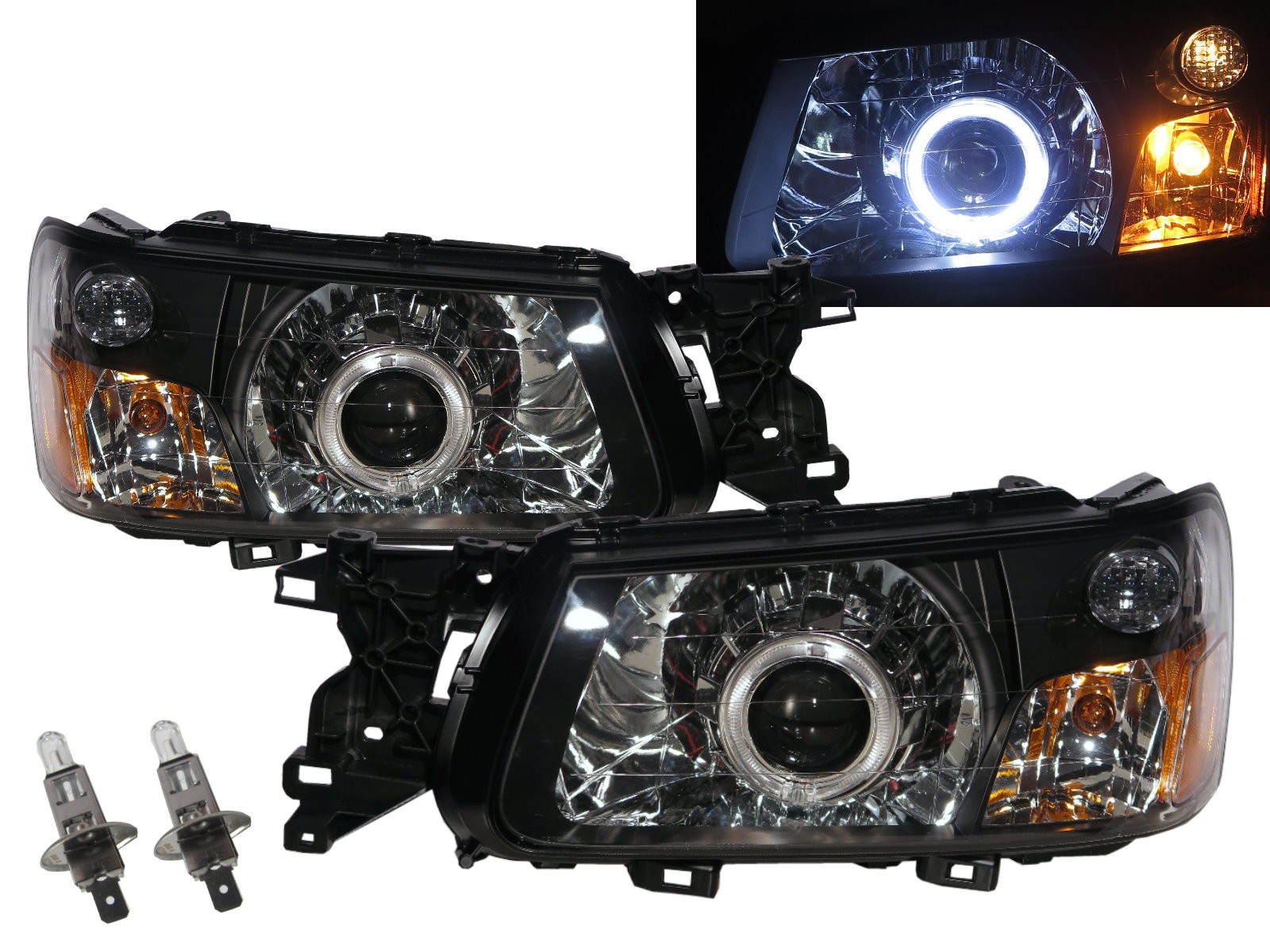 CrazyTheGod Forester SG Second generation 2003-2004 SUV 5D Guide LED Angel-Eye Projector Headlight Headlamp Black for SUBARU RHD