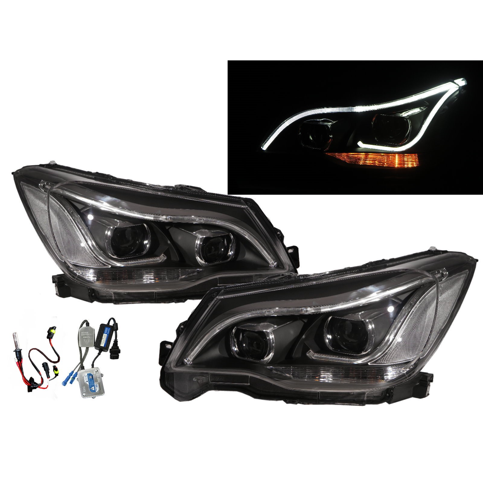 CrazyTheGod Forester SJ Fourth generation 2014-2016 SUV 5D LED Bar Projector HID Headlight Headlamp W/ Motor Black for SUBARU LHD
