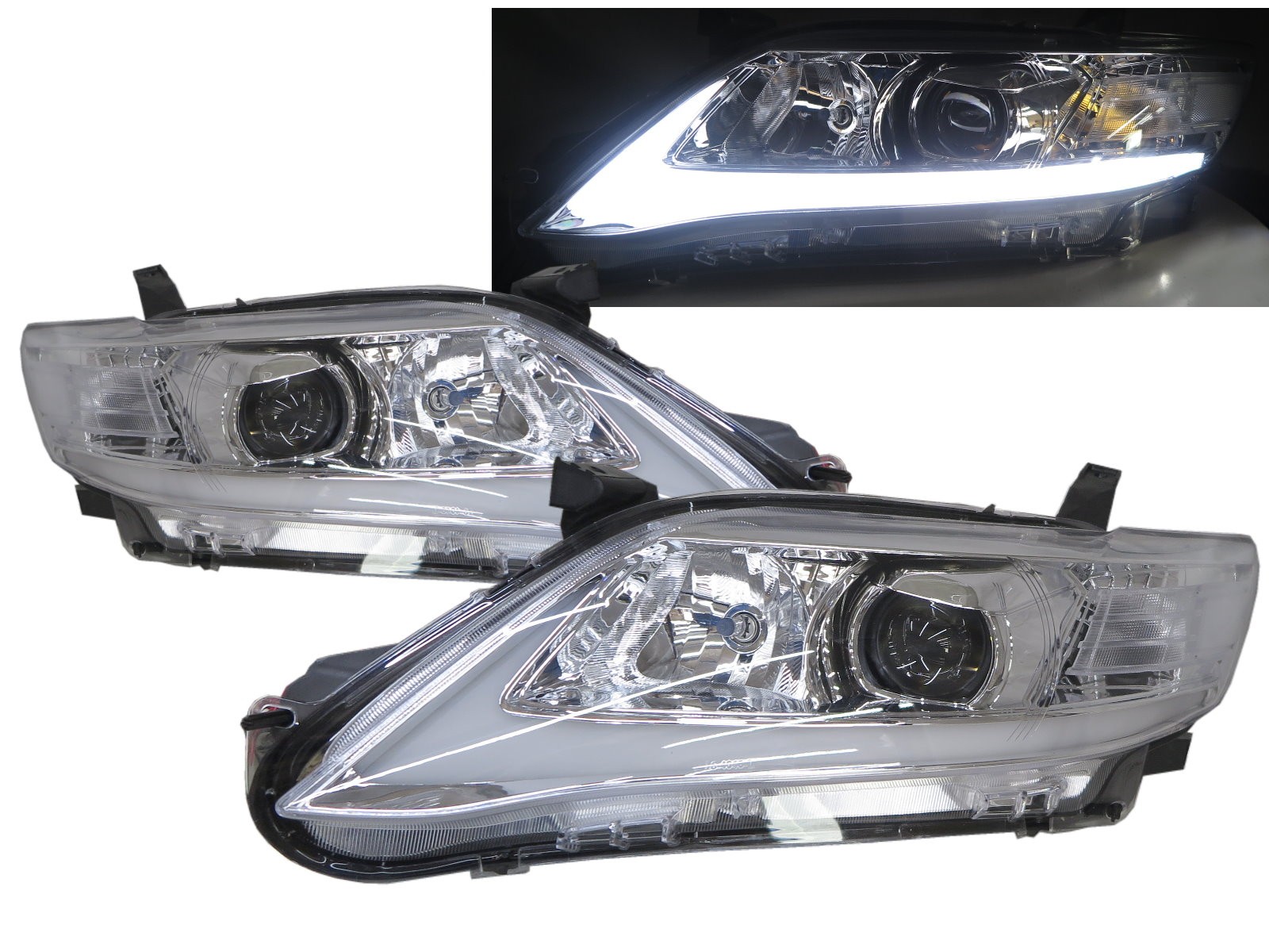 CrazyTheGod CAMRY XV40 Eighth generation 2010-2011 Facelift Sedan 4D Projector R8Look Headlight Headlamp Chrome for TOYOTA RHD