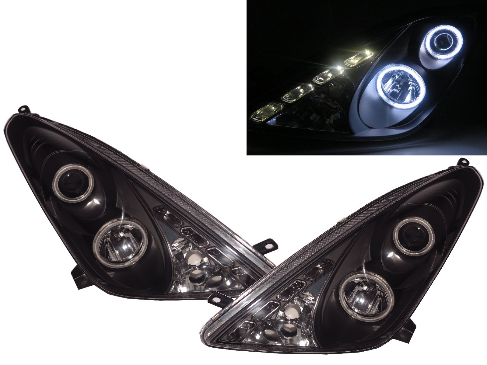 CrazyTheGod CELICA ZZT230 Sixth generation 1999-2006 Hatchback 3D LED CCFL Projector Headlight Headlamp Black for TOYOTA LHD