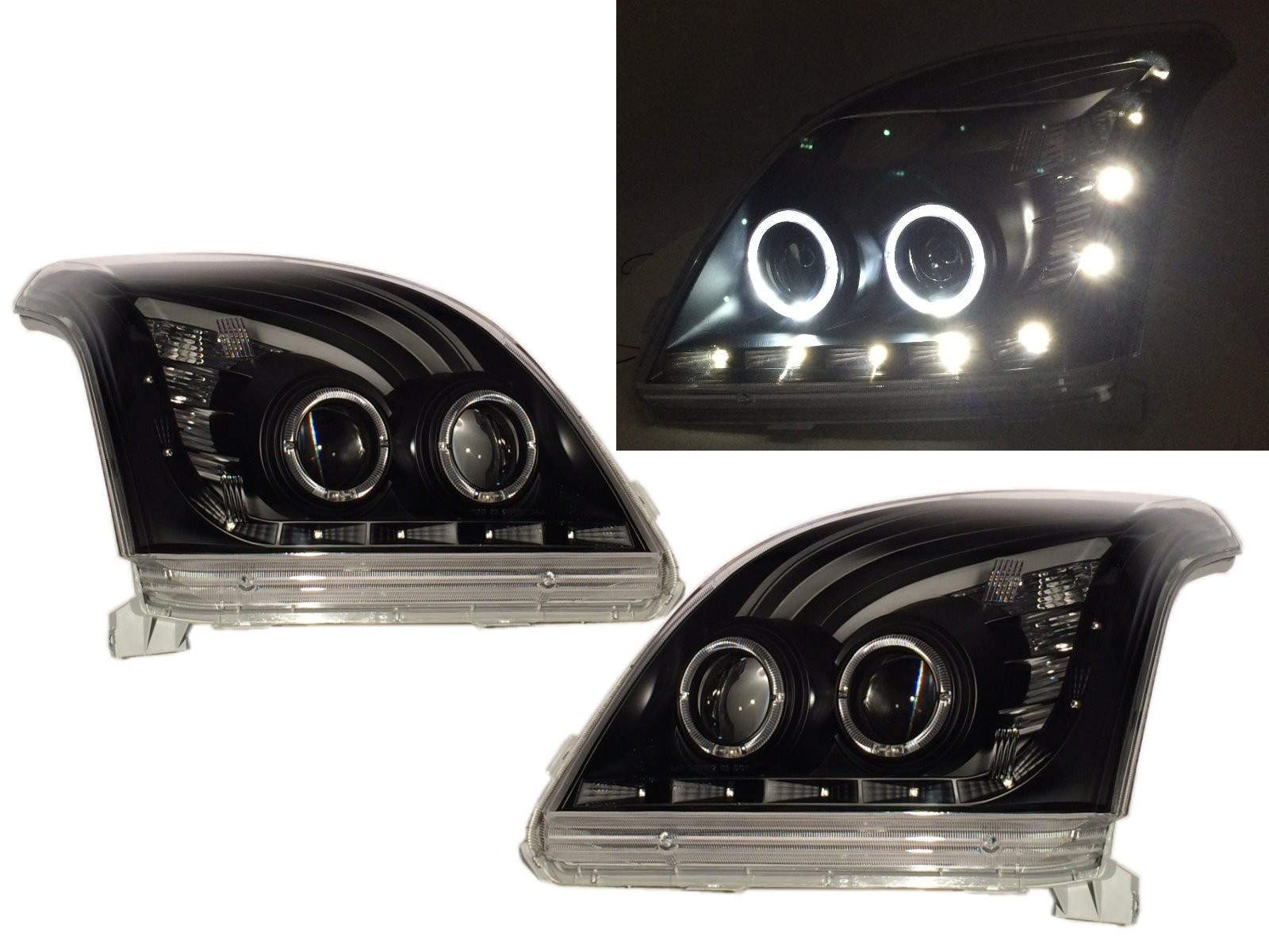 CrazyTheGod LAND CRUISER PRADO FJ120 Third generation 2003-2009 Wagon 3D/5D Angel-Eye Projector R8Look Headlight Headlamp Black for TOYOTA LHD