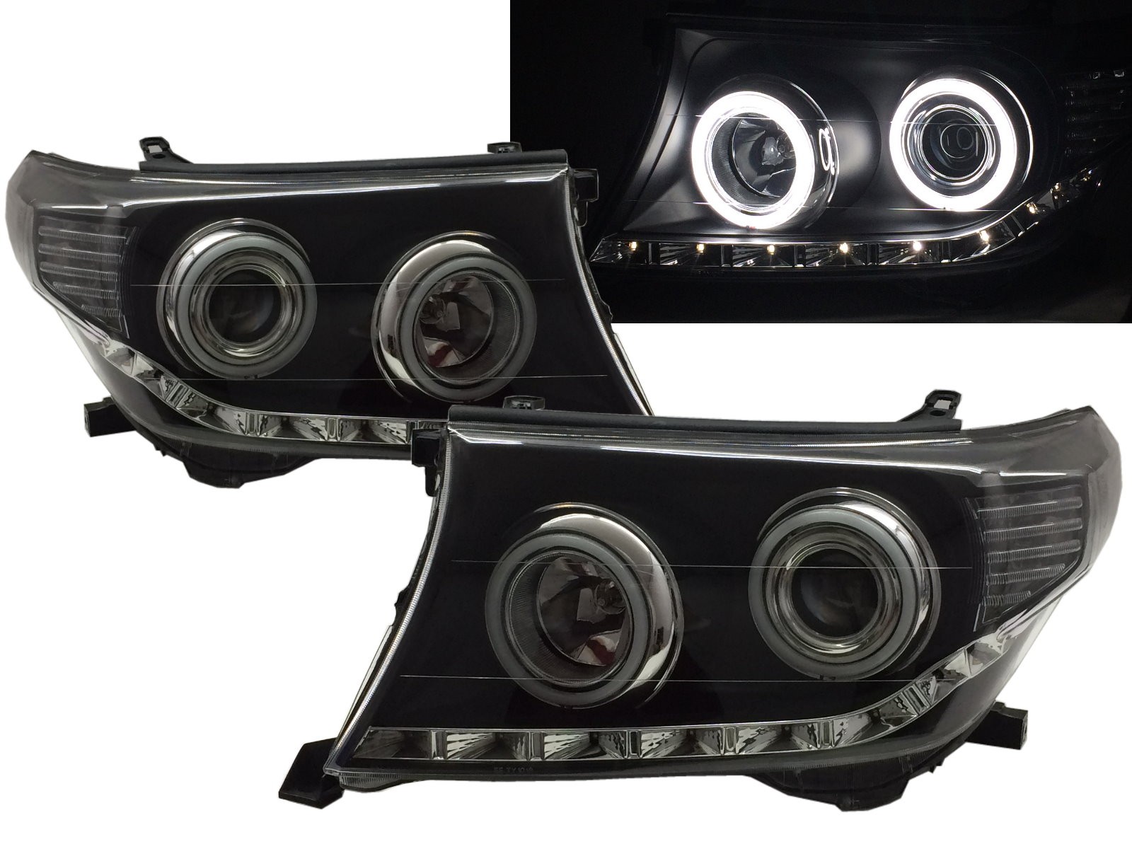 CrazyTheGod LAND CRUISER 200 2009-2012 SUV 4D Cotton LED Angel-Eye Headlight Headlamp Black for TOYOTA LHD