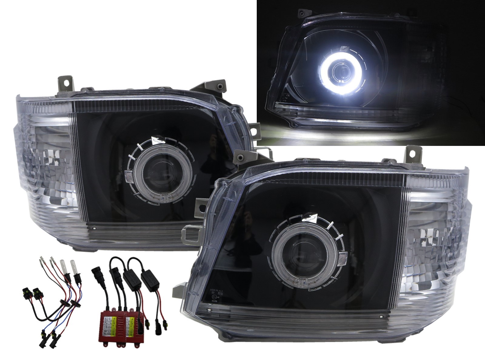 CrazyTheGod HIACE H200 Fifth generation 2004-2010 Minibus/VAN 3D/4D/5D Guide LED Angel-Eye Projector Headlight Headlamp Black for TOYOTA LHD
