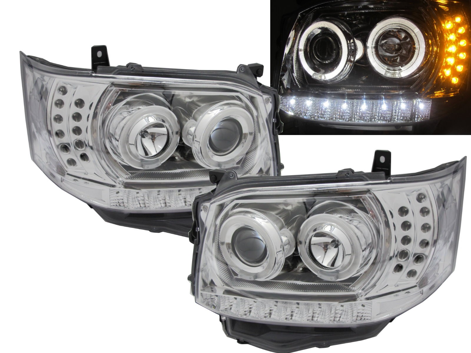 CrazyTheGod HIACE H200 2010-2014 Angel-Eye Projector Headlight LED DRL R8Look CHROME for TOYOTA RHD