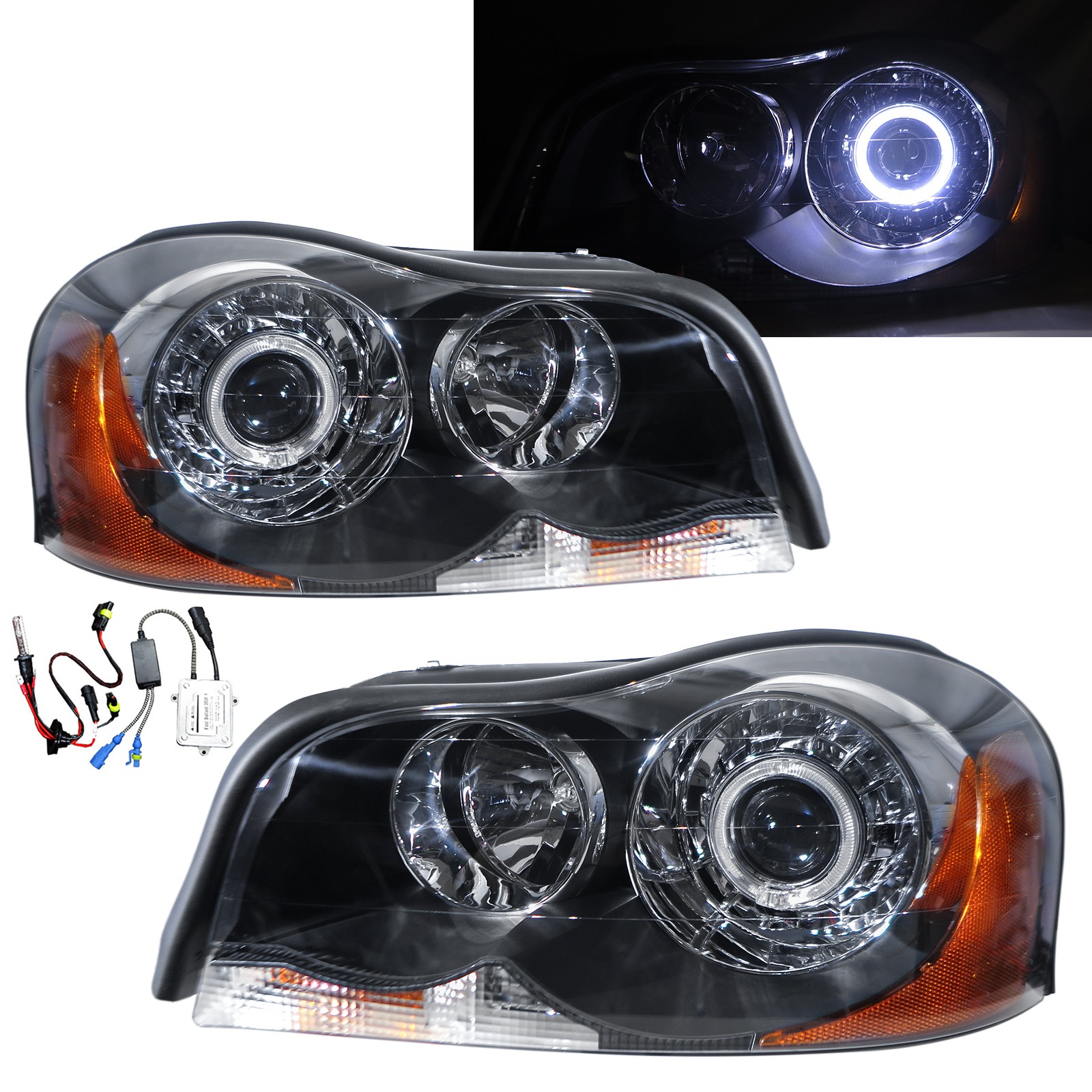 CrazyTheGod XC90 First generation 2002-2014 SUV Guide LED Angle-Eye Projector HID Headlight Headlamp Black for VOLVO LHD
