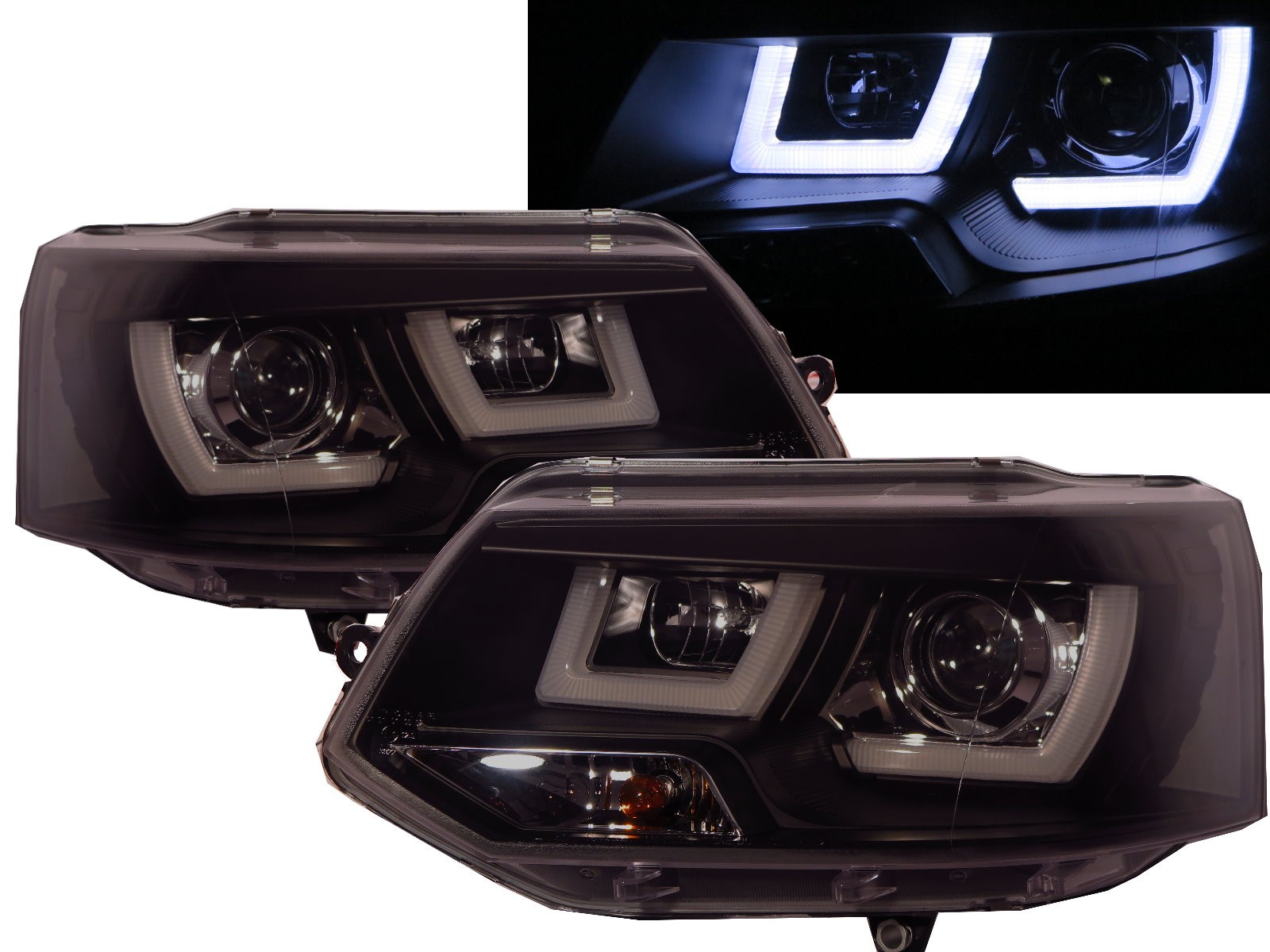 CrazyTheGod Caravelle T5 Fifth generation 2011-2015 FACELIFT SUV 5D 3D LED Bar DRL Projector Headlight Headlamp Black for VW Volkswagen RHD