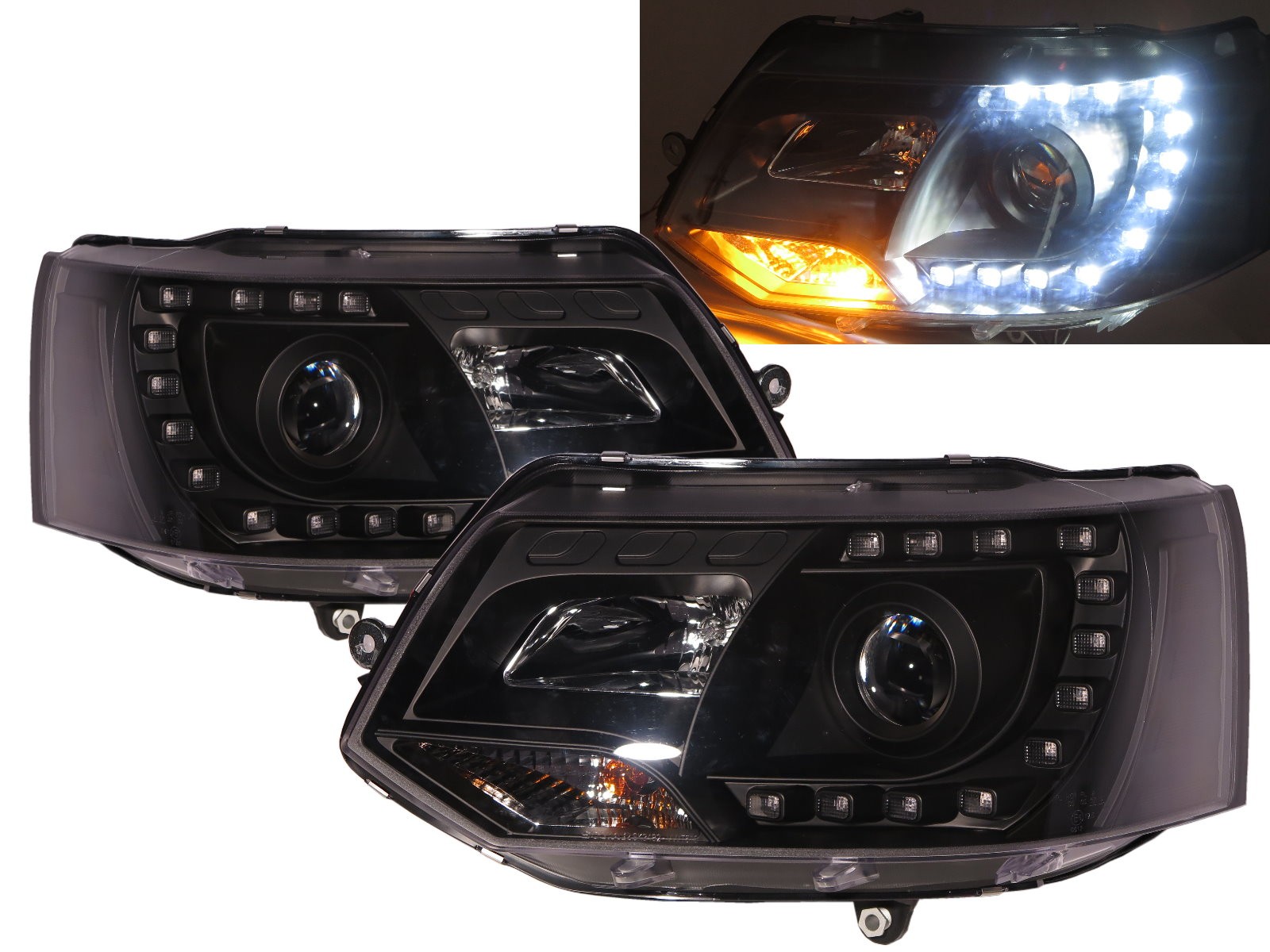CrazyTheGod Caravelle T5 Fifth generation 2011-2015 FACELIFT SUV 5D LED C Stripe Bar Headlight Headlamp Black for VW Volkswagen LHD