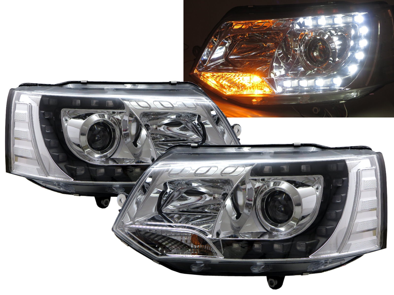 CrazyTheGod Caravelle T5 Fifth generation 2011-2015 FACELIFT SUV 5D LED C Stripe Bar Headlight Headlamp Chrome for VW Volkswagen RHD