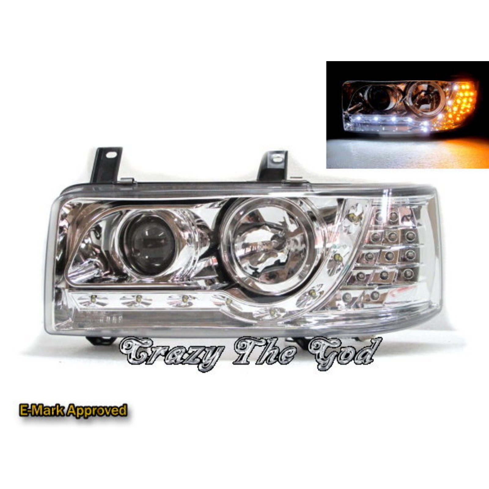 CrazyTheGod Eurovan T4 1990-2003 Pre-Facelift VAN/Pickup 2D/3D/4D/5D/6D Projector LED R8Look Headlight Headlamp Chrome V1 for VW Volkswagen RHD