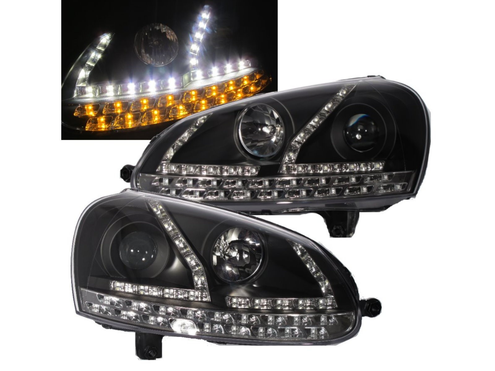 CrazyTheGod Golf 5 1K Fifth generation 2003-2008 Hatchback 3D/5D Projector LED R8Look Headlight Headlamp Black for VW Volkswagen LHD