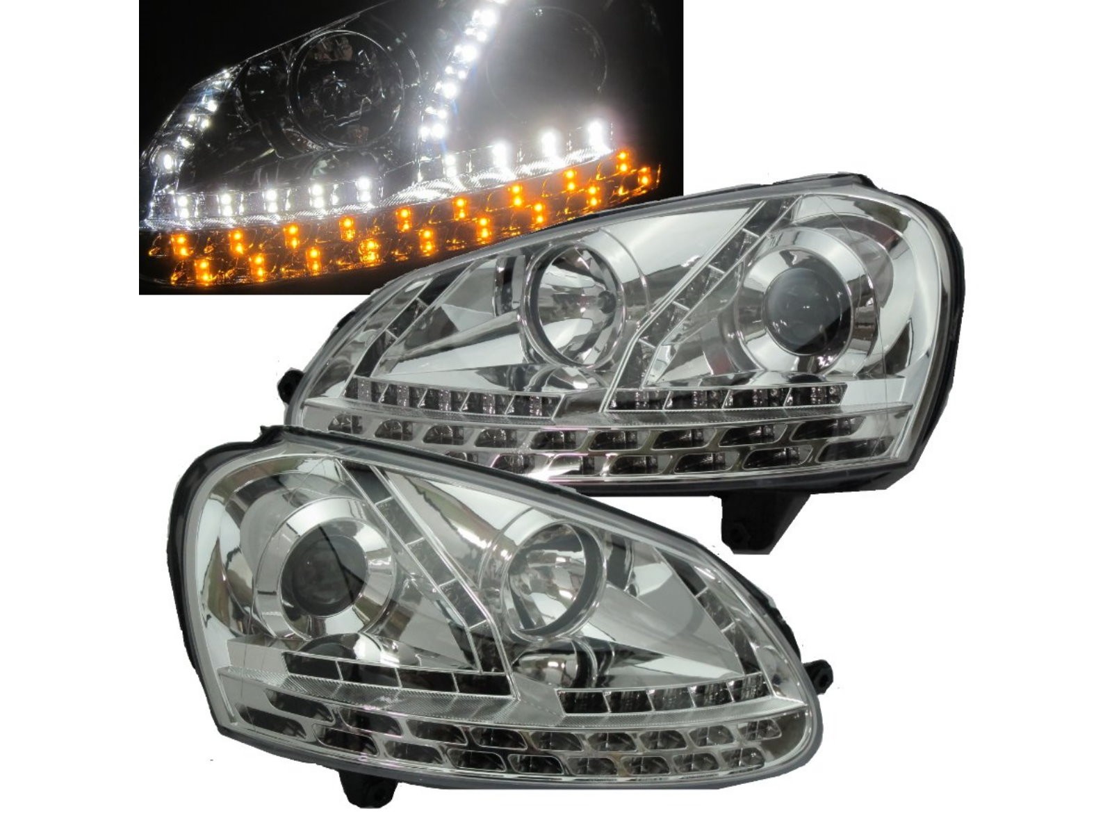 CrazyTheGod Golf 5 1K Fifth generation 2003-2008 Hatchback 3D/5D Projector LED R8Look Headlight Headlamp Chrome for VW Volkswagen LHD