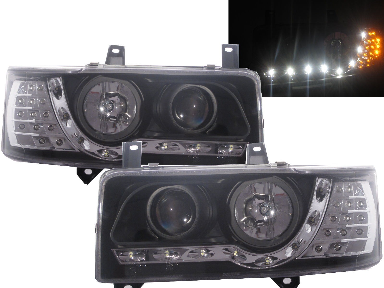 CrazyTheGod Eurovan RIALTA 1990-2003 Pre-Facelift VAN/Pickup 2D/3D/4D/5D/6D Projector LED R8Look Headlight Headlamp Black V1 for VW Volkswagen LHD