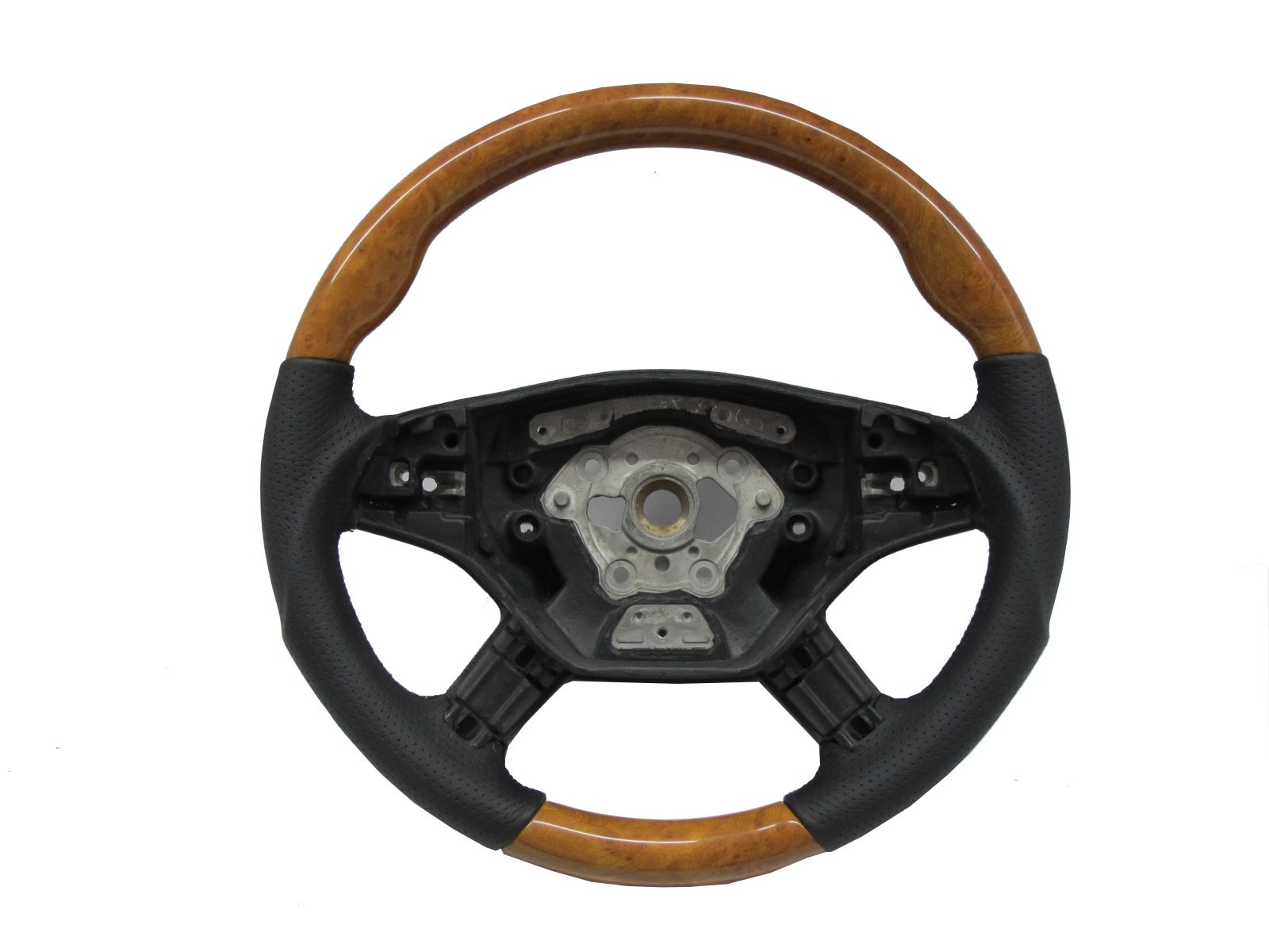CrazyTheGod W164 2005-2008 PRE-FACELIFT STEERING WHEEL SPORT CHESTNUT WOOD BLACK Leather for Mercedes-Benz