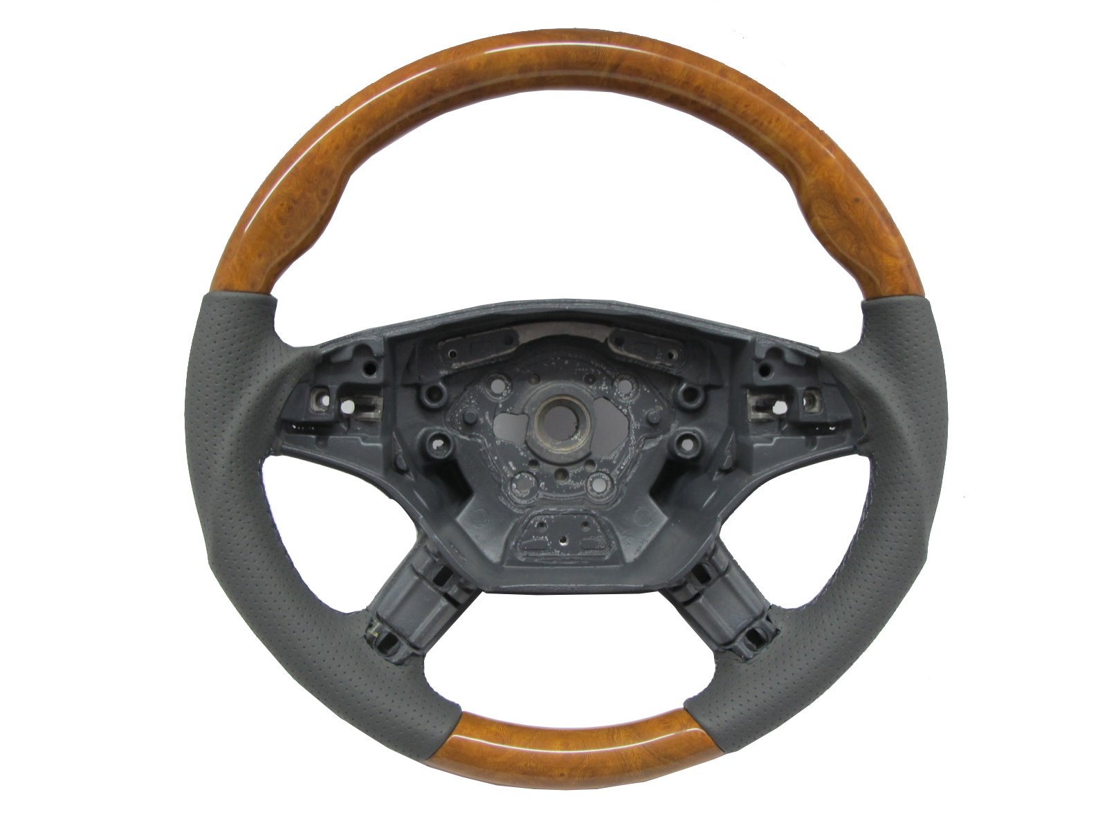CrazyTheGod W164 2005-2008 PRE-FACELIFT STEERING WHEEL SPORT CHESTNUT WOOD GRAY Leather for Mercedes-Benz