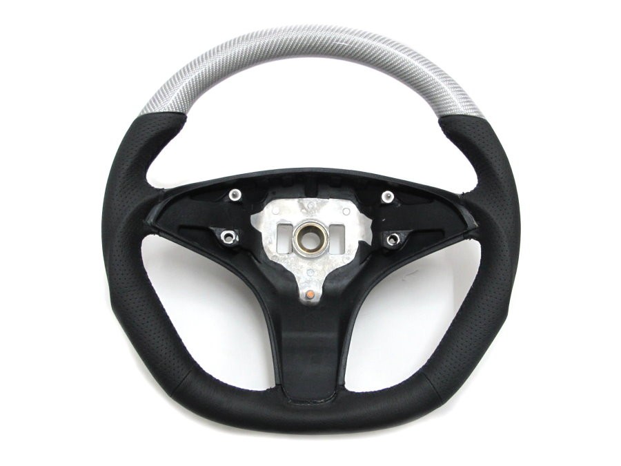 CrazyTheGod W204 2007-2011 PRE-FACELIFT STEERING WHEEL SPORT Carbon-Silver WOOD BLACK Leather for Mercedes-Benz