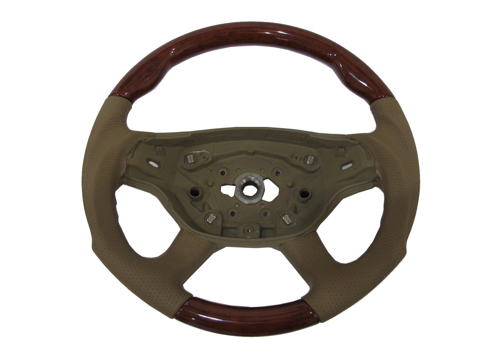 CrazyTheGod W216/C216 2005-2008 PRE-FACELIFT STEERING WHEEL SPORT Light Walnut WOOD Brown Leather for Mercedes-Benz