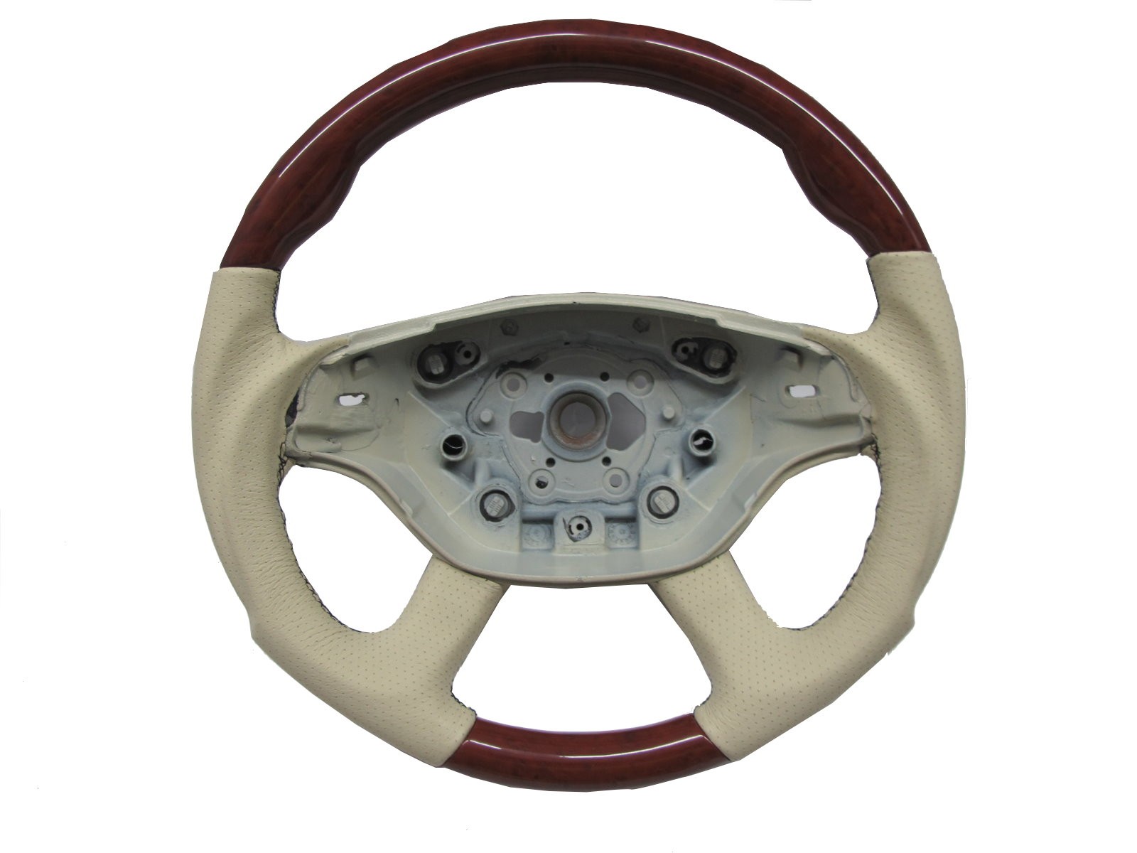 CrazyTheGod W221 2005-2007 PRE-FACELIFT STEERING WHEEL SPORT Light Walnut WOOD WHITE Leather for Mercedes-Benz