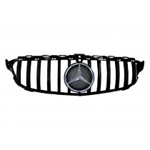 CrazyTheGod C-CLASS W205 2014-2018 Pre-Facelift Sedan 4D Star Emblem W/ Camera Hole GRILLE/GRILL Gloss Black for Mercedes-Benz