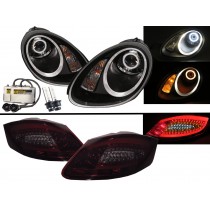 CrazyTheGod BOXSTER 987 MK2 05-08 PRE-FACELIFT Roadster Cotton Angel-Eye HID Headlight Assembly + LED Tail Lights V1 for PORSCHE RHD