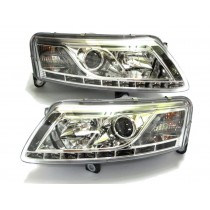 CrazyTheGod A6 C6 4F Third generation 2004-2008 Pre-Facelift Sedan/Wagon 4D/5D R8Look LED Bar Halogen Headlight Headlamp Chrome for AUDI RHD