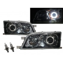 CrazyTheGod MB100/MB140 631/661 1999-2004 Minibus/VAN 4D Guide LED Angel-Eye Projector Headlight Headlamp Black for Mercedes-Benz RHD