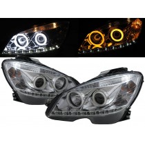 CrazyTheGod C-CLASS W204 2008-2011 PRE-FACELIFT Sedan 4D Cotton LED Angel-Eye Headlight Headlamp W/O MOTOR Chrome for Mercedes-Benz LHD