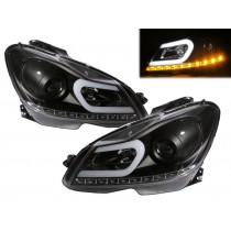 CrazyTheGod C-CLASS W204 2012-2014 FACELIFT Sedan/Wagon/Coupe 2D/4D/5D Projector LED U-Bar Headlight Headlamp Black for Mercedes-Benz RHD