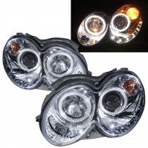 CrazyTheGod CLK-CLASS W209/C209/A209 Second generation 2003-2009 Coupe/Convertible 2D Guide LED Angel-Eye Projector Headlight Headlamp Chrome for Mercedes-Benz LHD