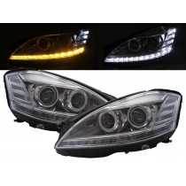 CrazyTheGod S-CLASS W221 Fifth generation 2006-2009 Pre-Facelift Sedan 4D LED Bar Projector Headlight Headlamp Chrome for Mercedes-Benz RHD