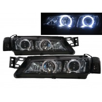 CrazyTheGod Silvia S14 200SX Second generation 1997-1998 Coupe 2D Guide LED Angel-Eye Projector Headlight Headlamp Black for NISSAN RHD