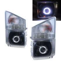 CrazyTheGod LCF Series 2007-Present Truck Guide LED Angel-Eye Projector W/ Corner Lamp Headlight 12V W/O Motor Headlamp Black for CHEVROLET CHEVY LHD