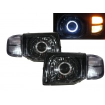 CrazyTheGod PAJERO Second generation 97-99 FACELIFT SUV Guide LED Angel-Eye Projector Headlight Headlamp Black for Mitsubishi RHD