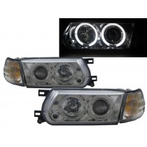 CrazyTheGod Tsuru V16 B13 Third generation 1995-2017 Facelift Sedan/Coupe 2D/4D Angel-Eye Projector Headlight Headlamp Chrome V1 for NISSAN LHD