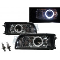 CrazyTheGod SUMMIT Second generation 1993-1996 Sedan 4D Guide LED Angel-Eye Projector Headlight Headlamp Black for EAGLE RHD